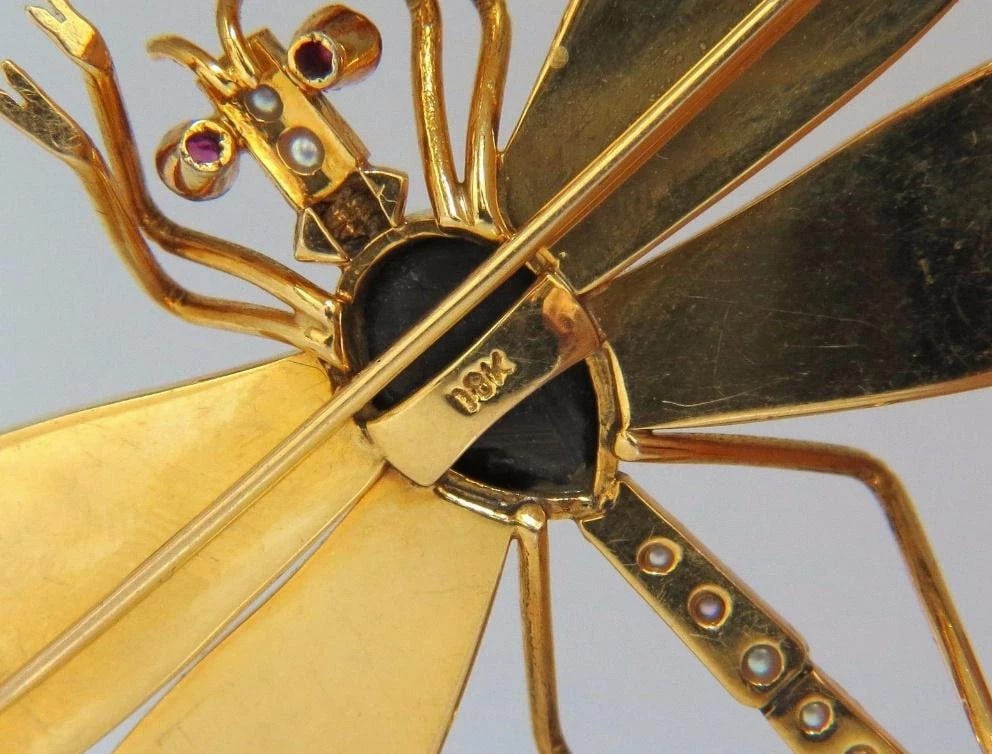 Dragonfly Natural Pearls Blackstar Brooch Pin 18Kt Gold Ref 12303 - 8