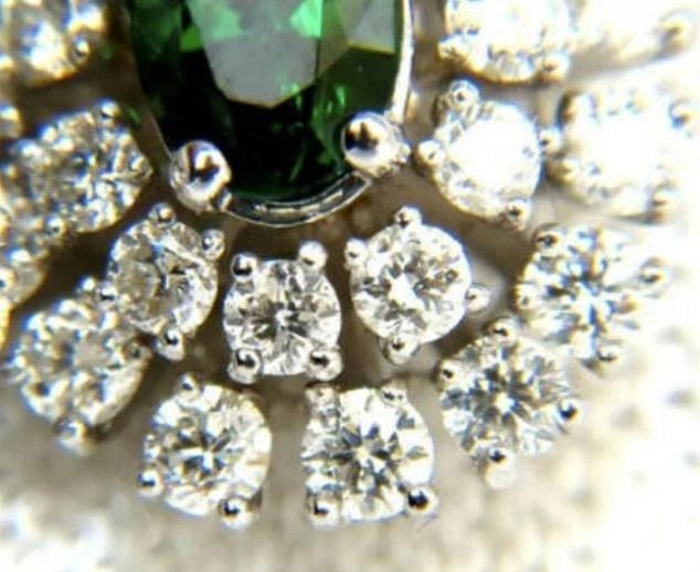 3.08 Carat Natural Tsavorite Diamonds Dangle Earrings 14 Karat Ref 12305 - 6
