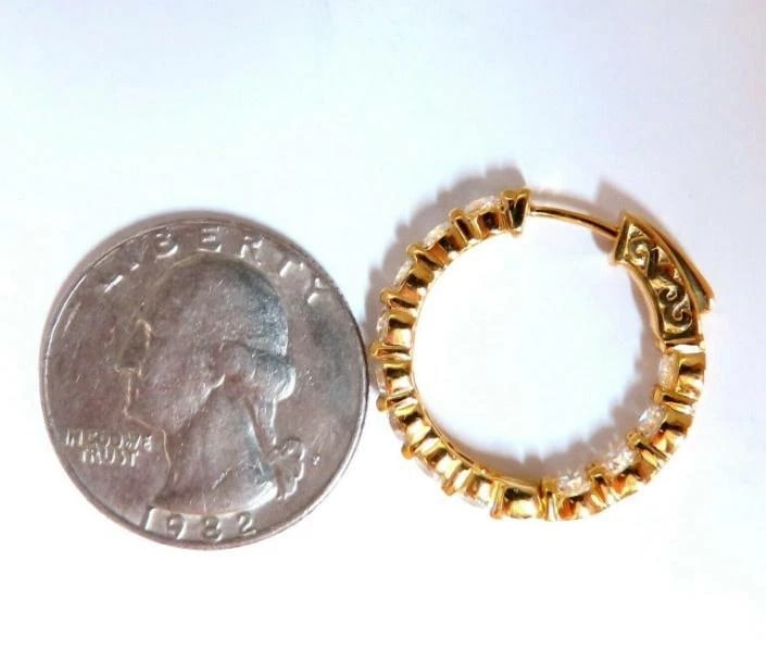 3.45ct Natural Round Diamond Hoop Earrings 14kt Quarter Size Ref 12309 - 2