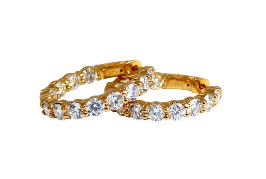 3.45ct Natural Round Diamond Hoop Earrings 14kt Quarter Size Ref 12309 - 3