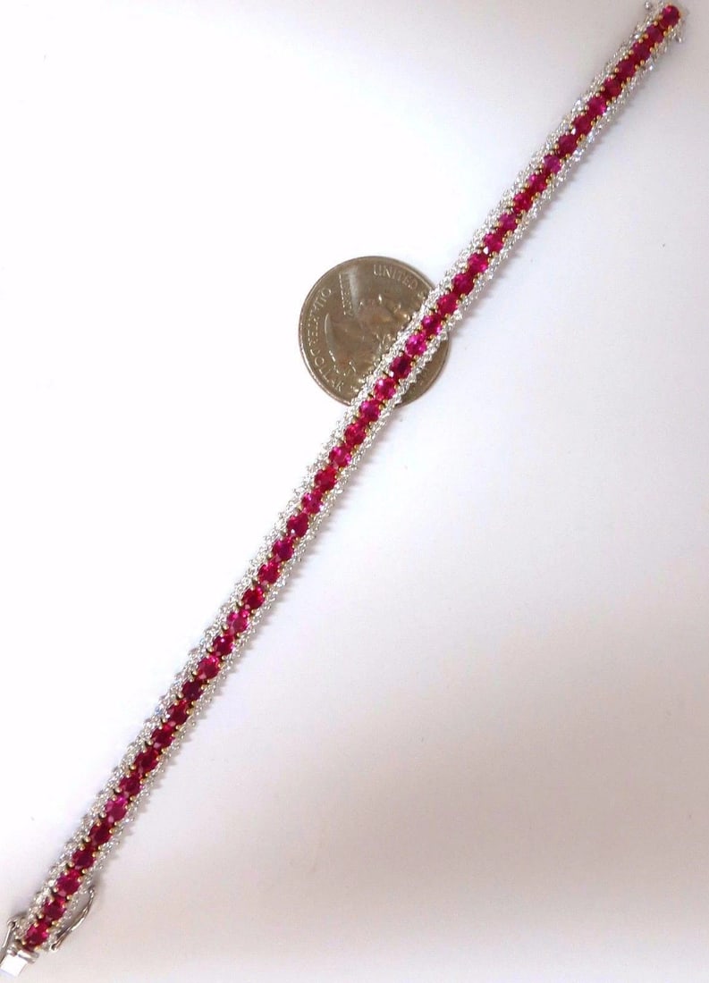 13.81ct bright vivid red natural ruby tennis bracelet 14kt three row - 2