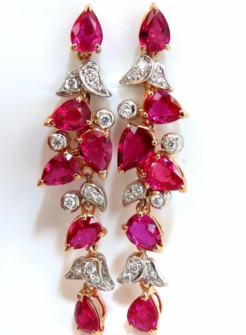 10.88ct Natural Red No Heat Ruby Diamond Dangle Earrings 18kt Unheated 12306 (1 of 8)