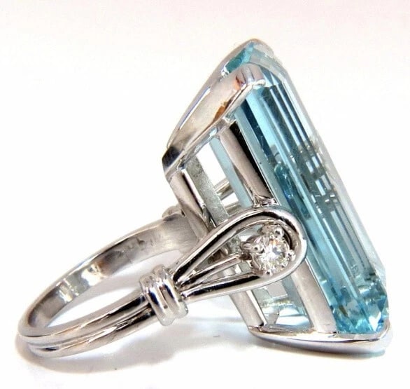 GIA Certified 19.67 Carat Natural "Blue" Aquamarine Diamonds Ring Vivid Cut - 2