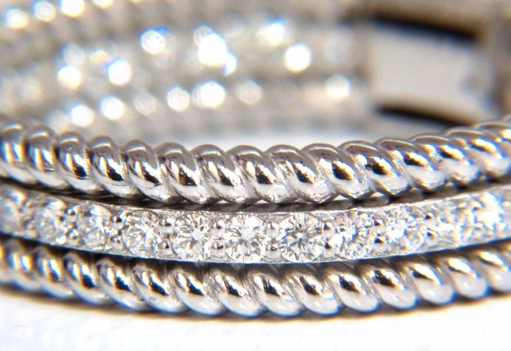 1.00ct natural diamond hoop earrings 14kt g/vs Barley Rope Twist 3D & Button - 3