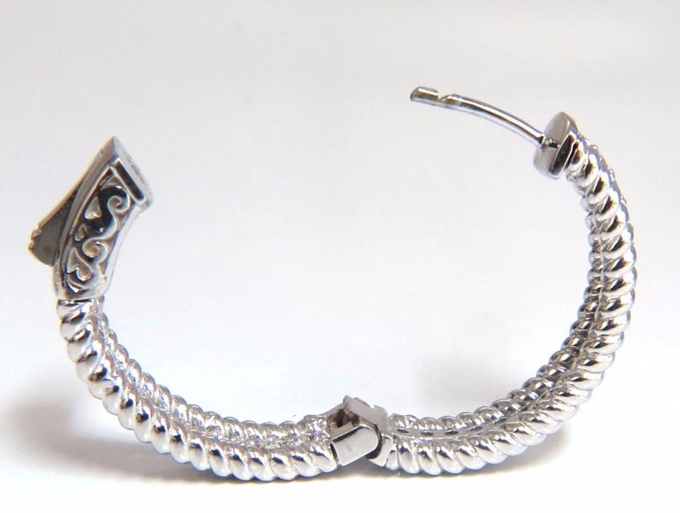 1.00ct natural diamond hoop earrings 14kt g/vs Barley Rope Twist 3D & Button - 5