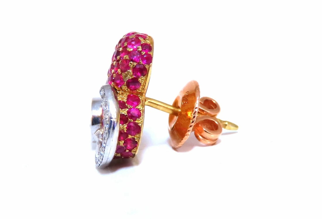 1.44ct natural Ruby diamonds heart earrings 14kt yellow gold - 2