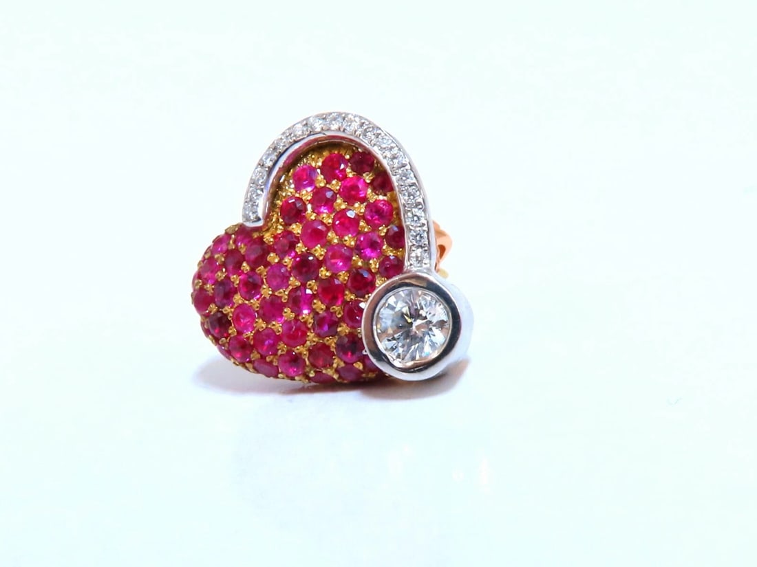 1.44ct natural Ruby diamonds heart earrings 14kt yellow gold - 3