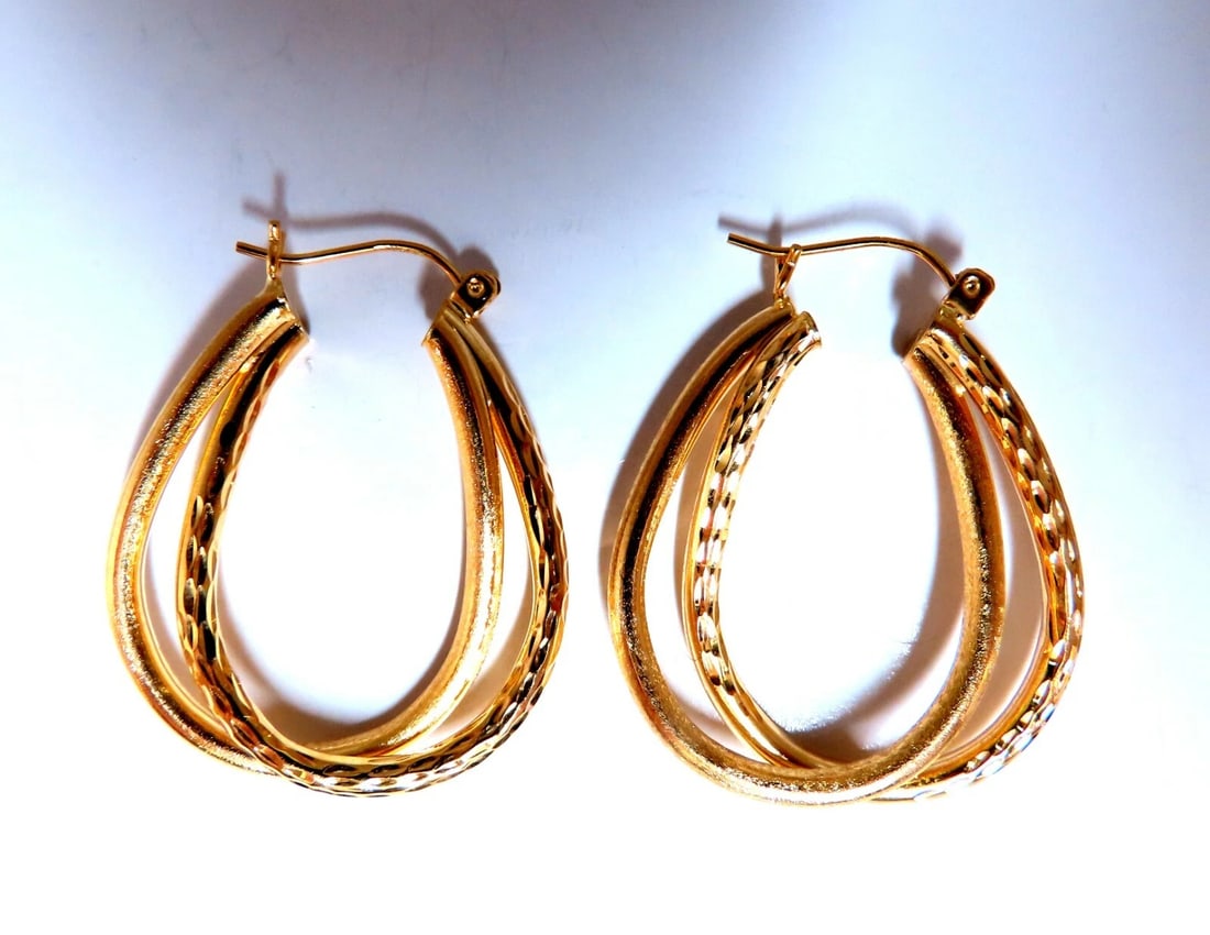 14Kt Gold Double Hoop Earrings Tubular Plain 1.2 inch long (1 of 4)