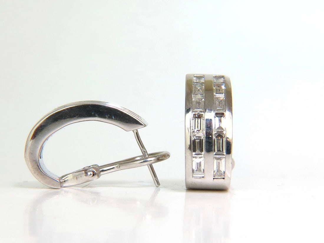 2.00CT BAGUETTE TWO ROWS NATURAL DIAMOND SEMI HOOP CLIP EARRINGS 14KT - 3