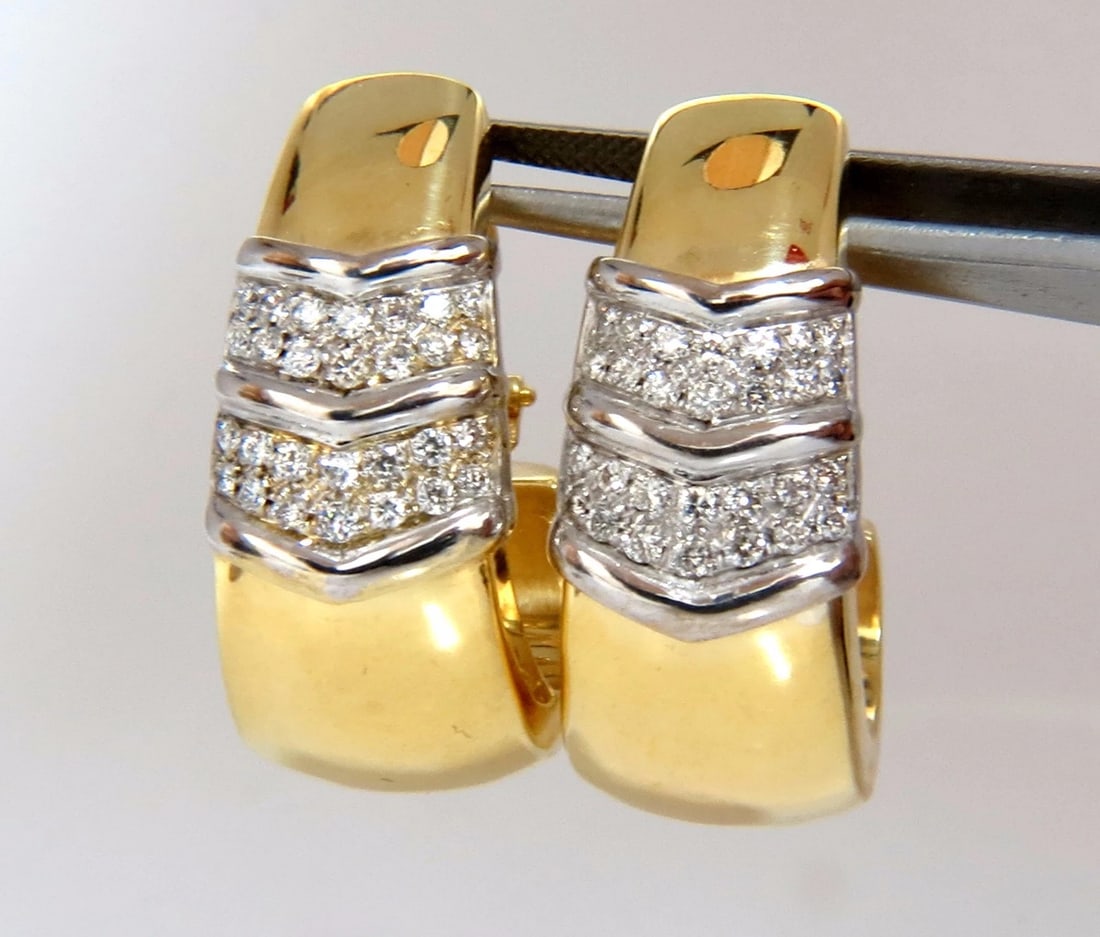 1.00ct large size classic diamond semi hoop earrings 18kt gold - 2