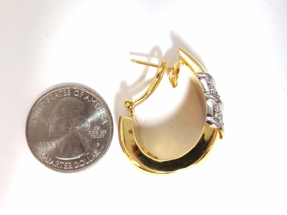 1.00ct large size classic diamond semi hoop earrings 18kt gold - 6