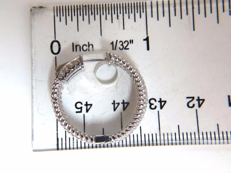 1.75ct natural diamond hoop earrings 14kt g/vs Barley Rope Twist 3D & Button - 2