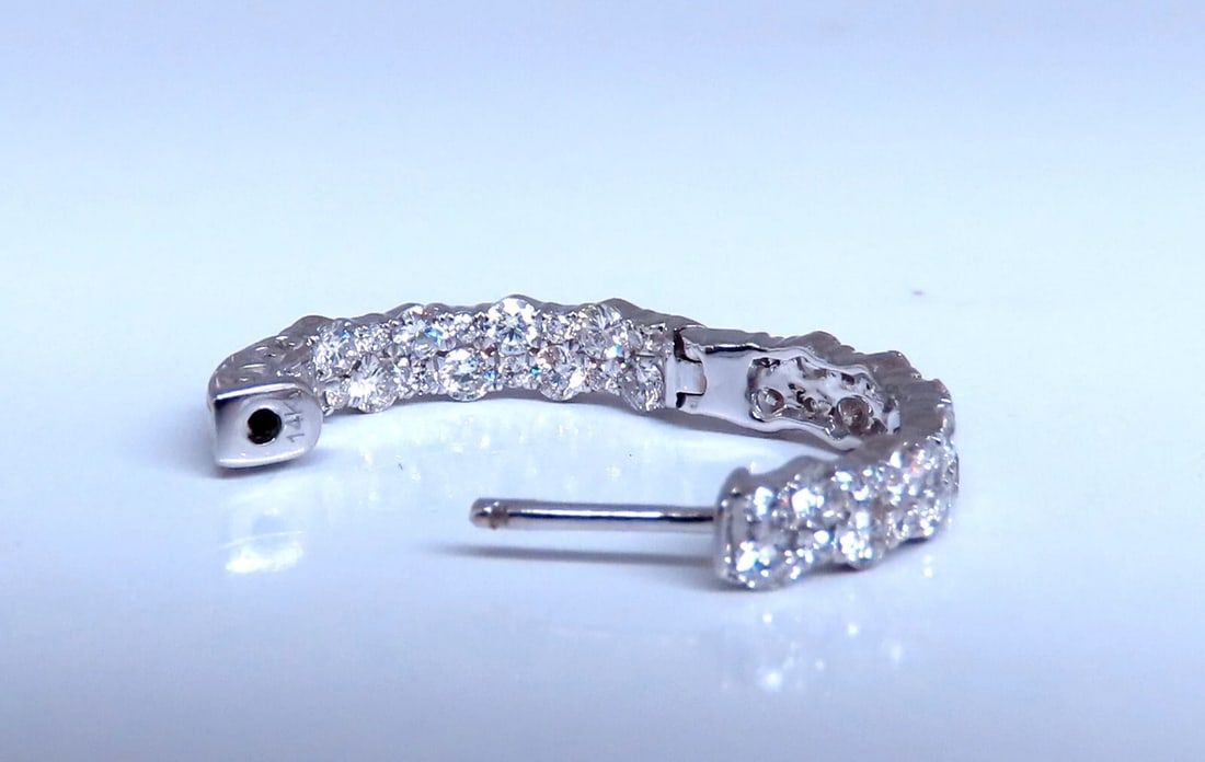 1.20ct Natural Round Diamond mini hoop earrings 14kt white gold Dime - 3