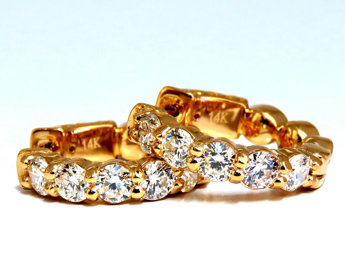 1.80ct Natural Round Diamond mini hoop earrings 14kt yellow gold Dime - 8