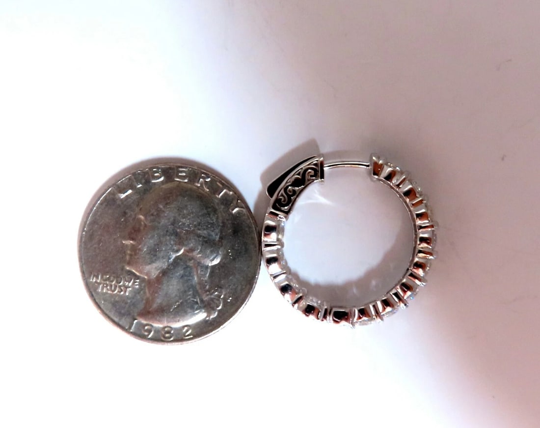 3.43ct Natural Round Diamond hoop earrings 14kt button & share prong - 3