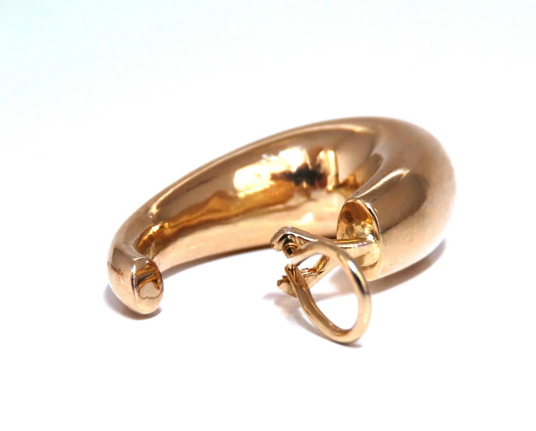 14Kt Gold Elongated Hoop Earrings Omega Clip - 3