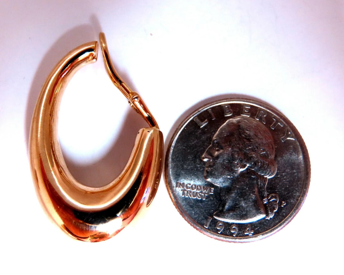 14Kt Gold Elongated Hoop Earrings Omega Clip - 4