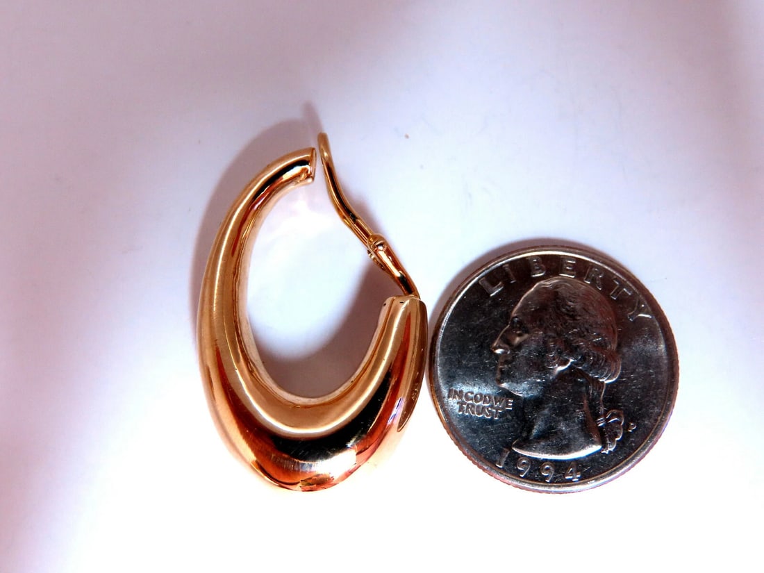 14Kt Gold Elongated Hoop Earrings Omega Clip - 5