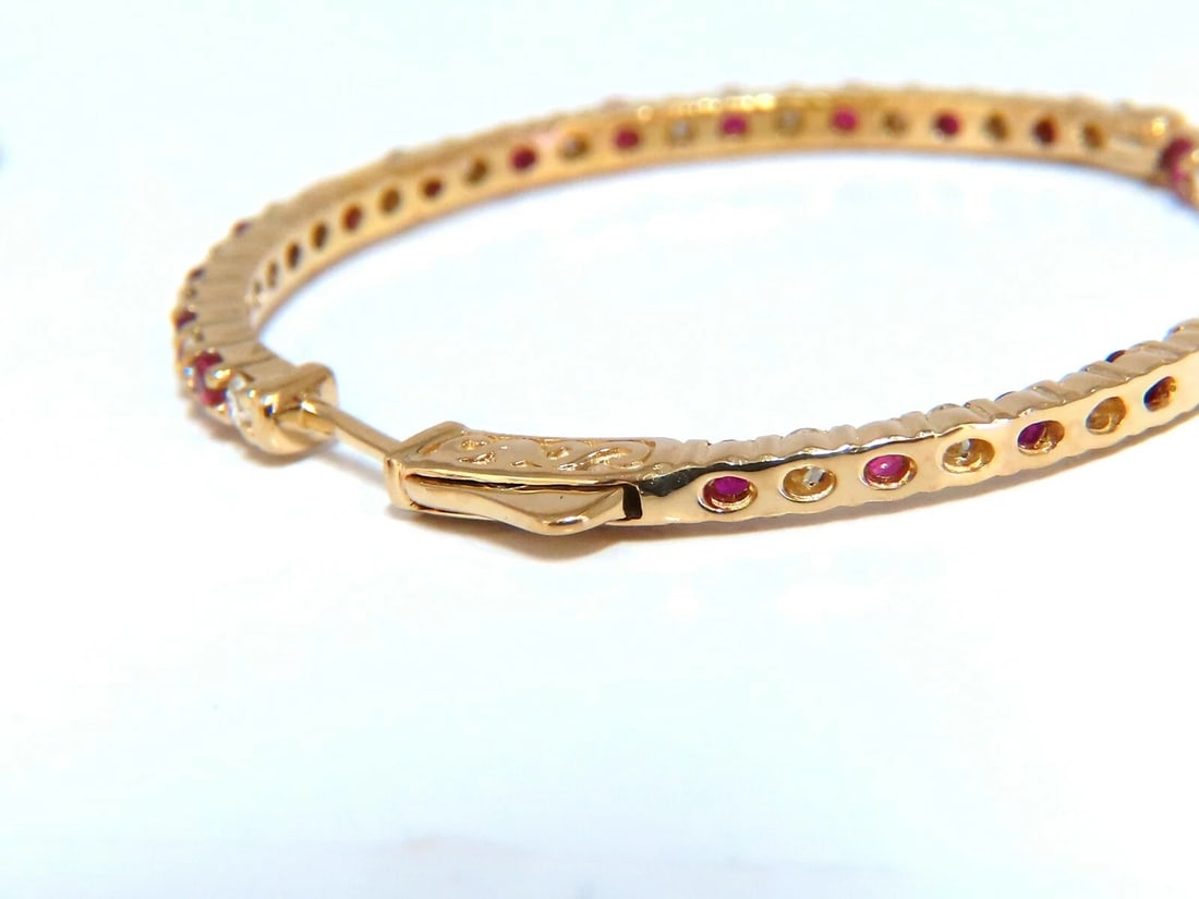 4.80ct natural Ruby diamonds hoop earrings 14kt yellow gold inside out - 4