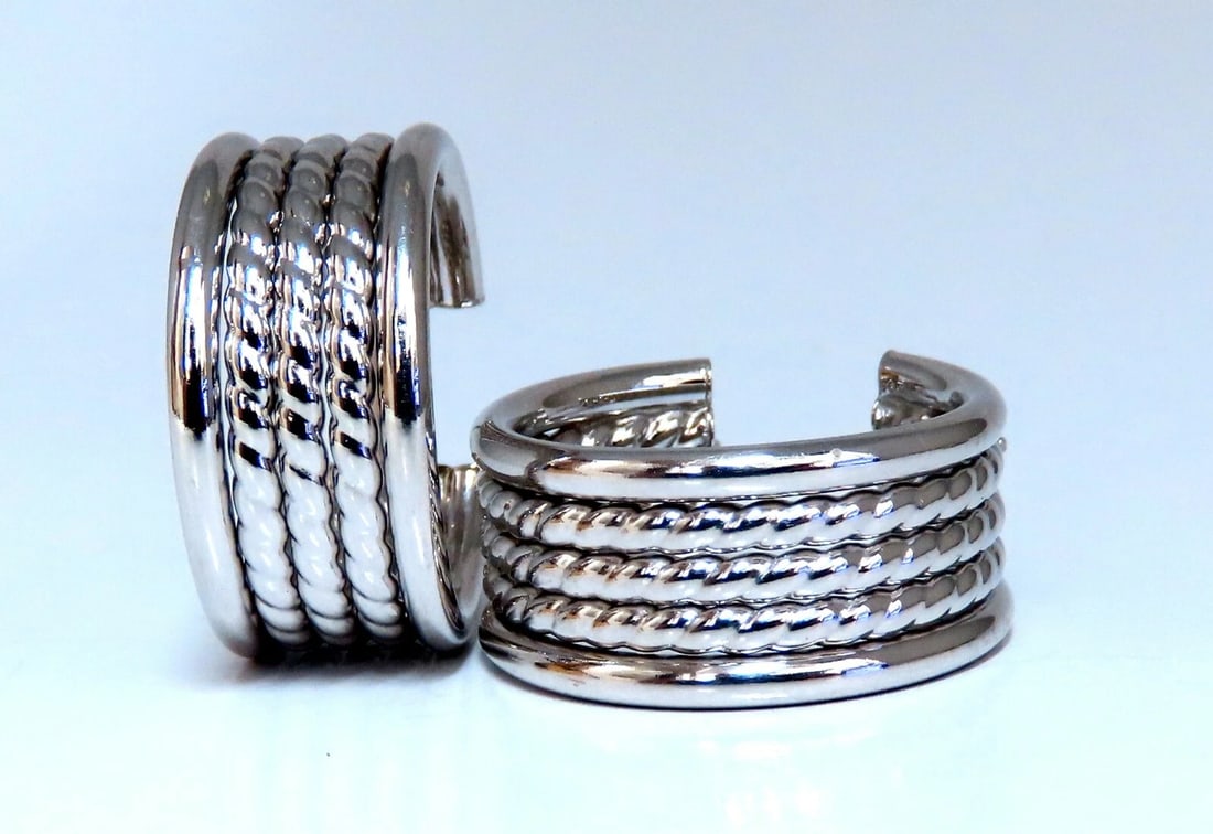 14kt Gold Rope Multi Twist Hoop Earrings: Wide Hoop Earrings Measurements of Earrings: .82 x .39 Inch Dep: .37 Comfortable Omega Clips 6 grams / 14kt. Yellow Gold Earrings are gorgeous made Reserve: $690.00 Shipping: Domestic: Free shipping