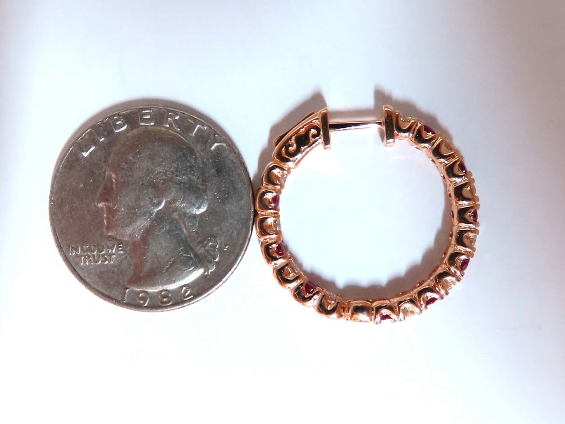 3.45ct natural Ruby diamonds hoop earrings 14kt rose gold inside out - 3