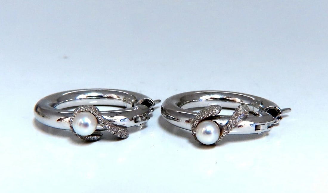 4mm Natural Fresh Water Pearl Hoop Earrings 14kt - 2
