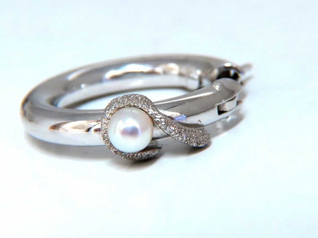 4mm Natural Fresh Water Pearl Hoop Earrings 14kt - 4
