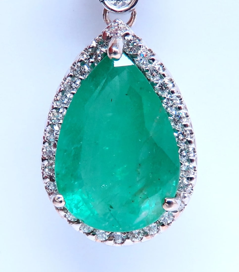 GIA Certified 12.75ct Natural Emeralds Diamond Dangle Earrings 14kt Gold - 3