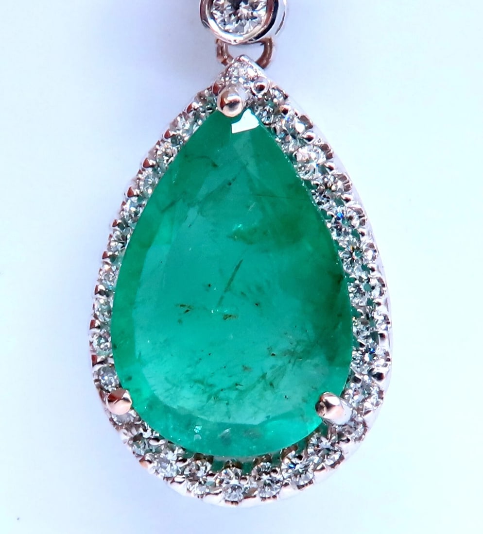 GIA Certified 12.75ct Natural Emeralds Diamond Dangle Earrings 14kt Gold - 4