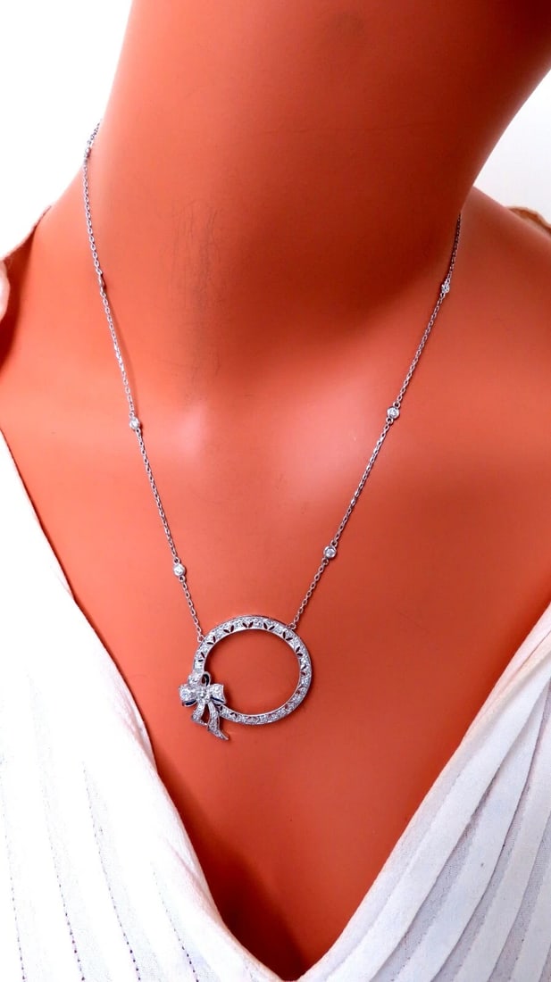 1ct Open Circle Natural diamonds necklace 14 karat Gold Vintage Revisit - 6