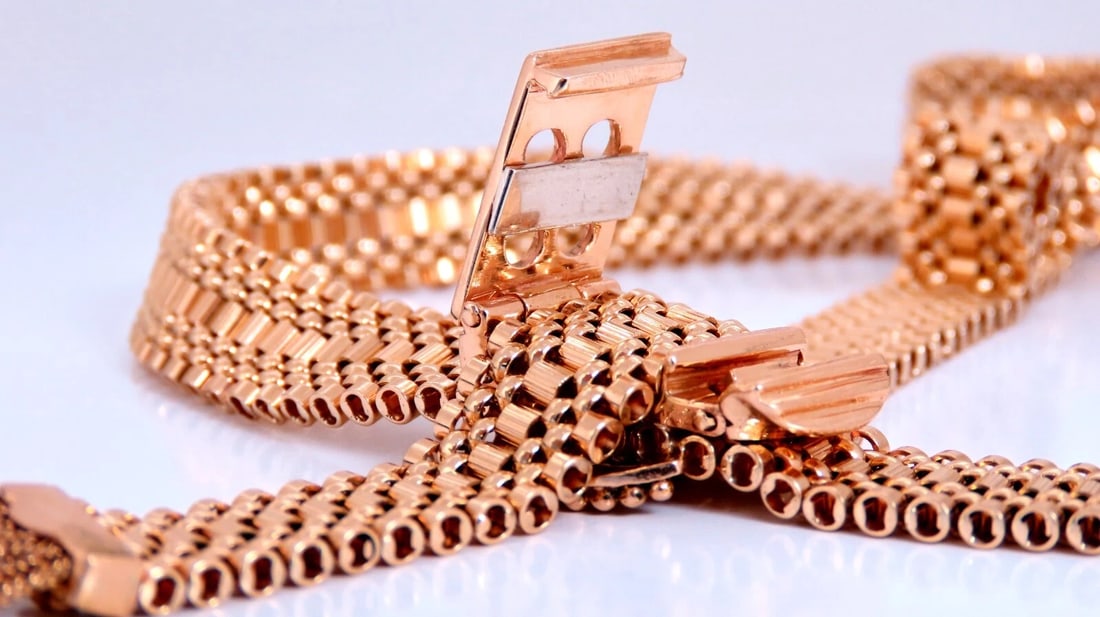 Adjustable Buckle Wrap Heavy 7 Tier Linked Necklace 14kt Gold 55.5 Gram - 2