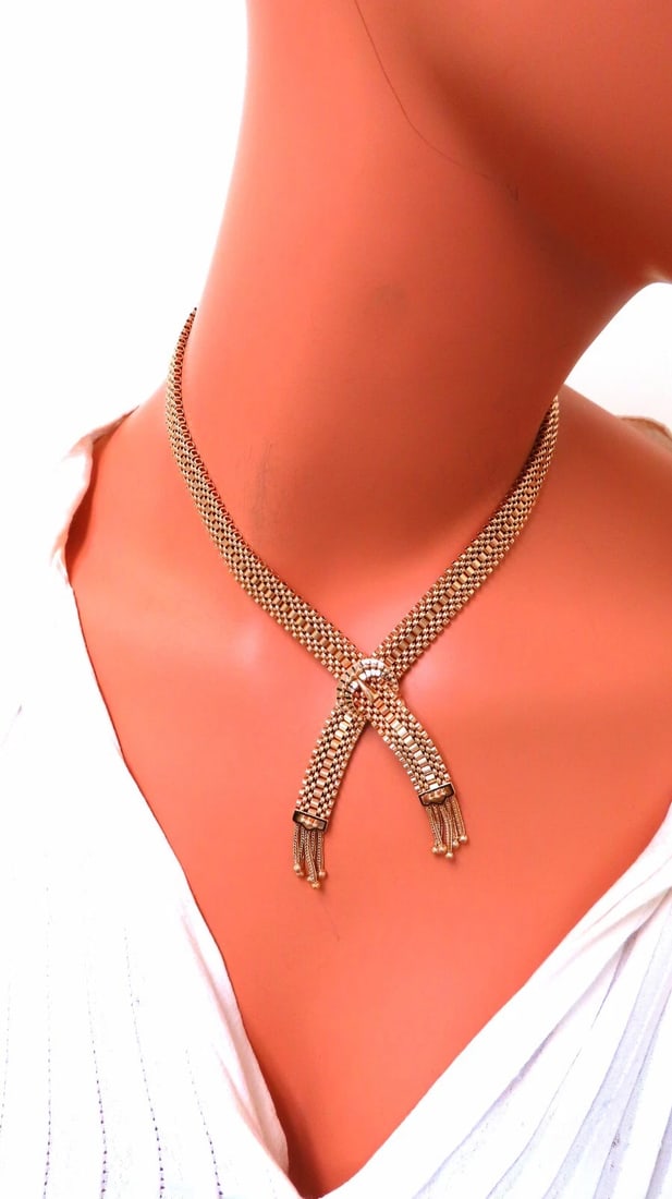 Adjustable Buckle Wrap Heavy 7 Tier Linked Necklace 14kt Gold 55.5 Gram - 6