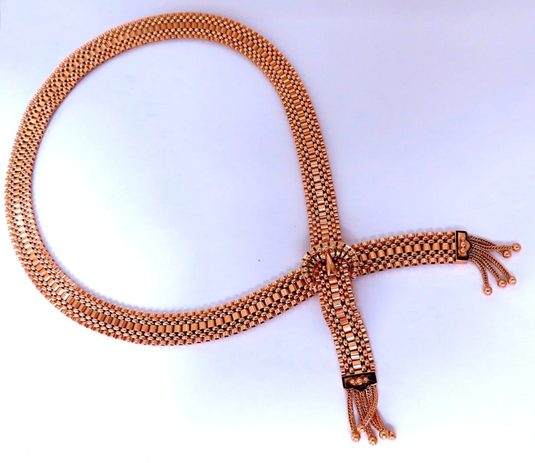 Adjustable Buckle Wrap Heavy 7 Tier Linked Necklace 14kt Gold 55.5 Gram - 7