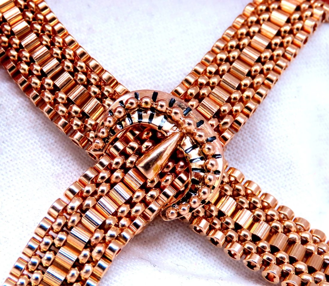 Adjustable Buckle Wrap Heavy 7 Tier Linked Necklace 14kt Gold 55.5 Gram - 8