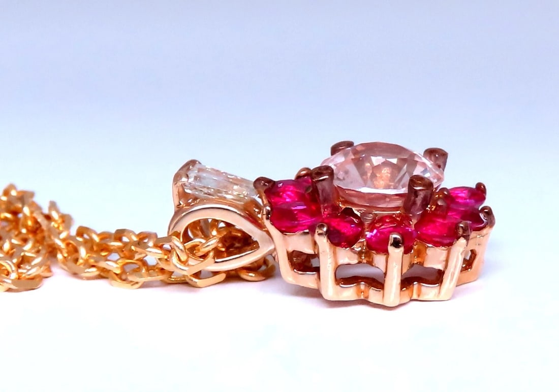 4.27ct natural pink sapphire ruby diamonds necklace 14kt - 2