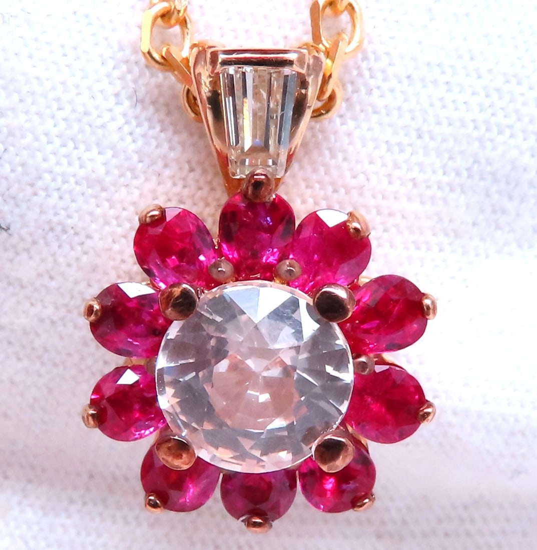 4.27ct natural pink sapphire ruby diamonds necklace 14kt - 3
