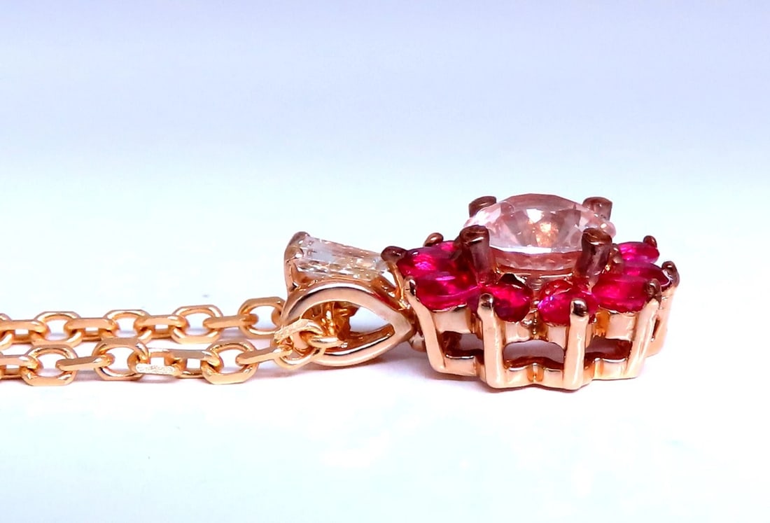 4.27ct natural pink sapphire ruby diamonds necklace 14kt - 6