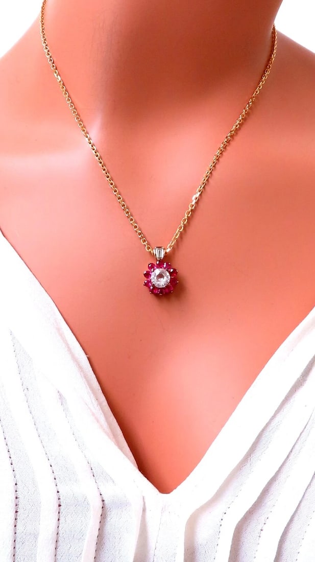 4.27ct natural pink sapphire ruby diamonds necklace 14kt - 7