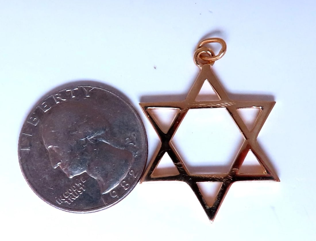 14kt Gold Star Of David Charm Pendant - 3