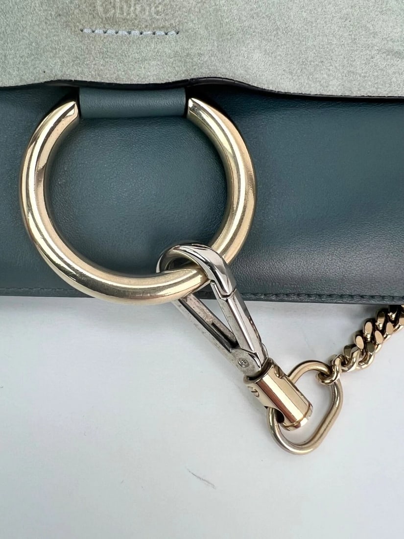 Chloe Faye Chain Suede Leather Gray Blue Crossbody Bag - 11
