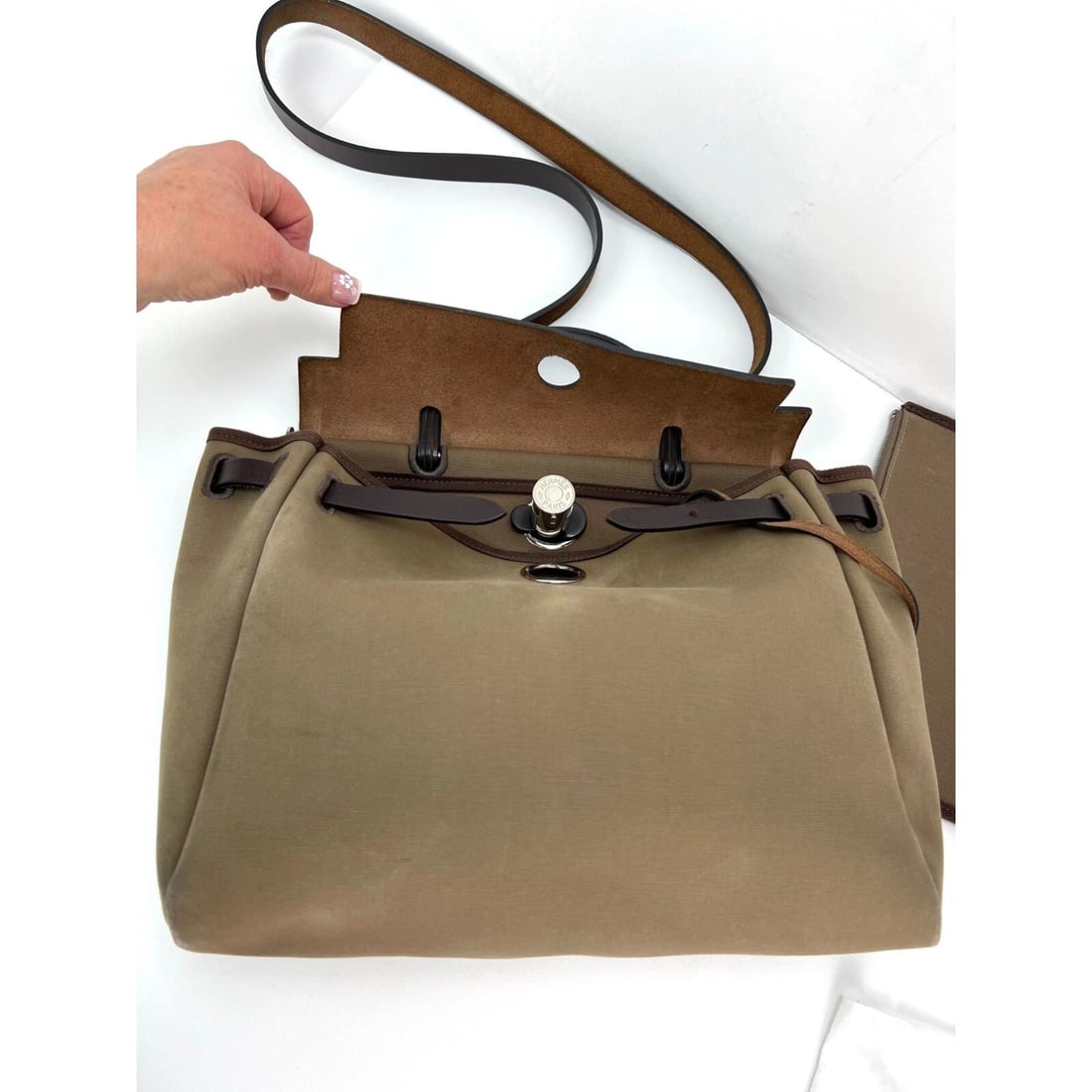 Hermes Toile Vache Hunter Herbag zip 31 PM Etoupe Ebene Shoulder Bag - 8