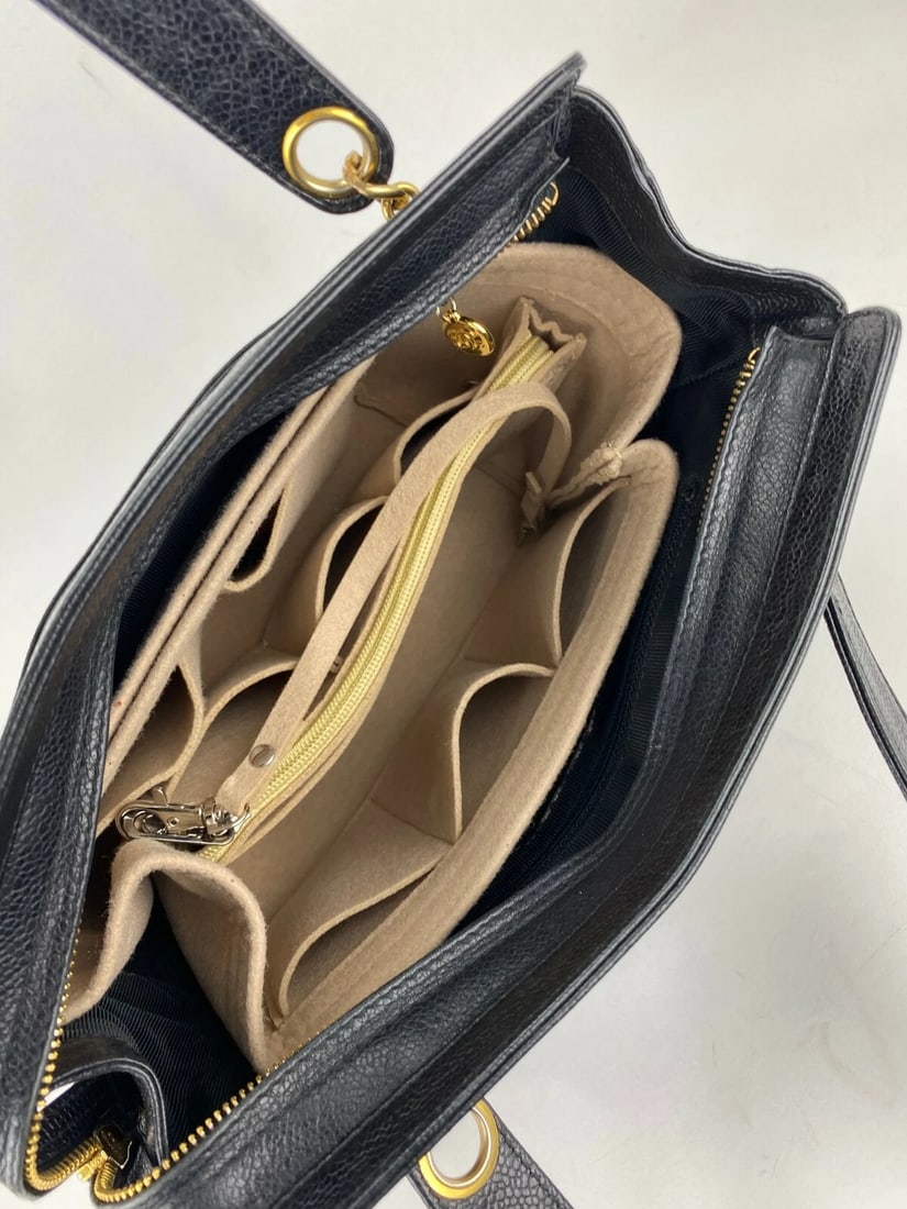 CHANEL Vintage Black Caviar Leather CC Zip Tote Shoulder Bag Gold - 3