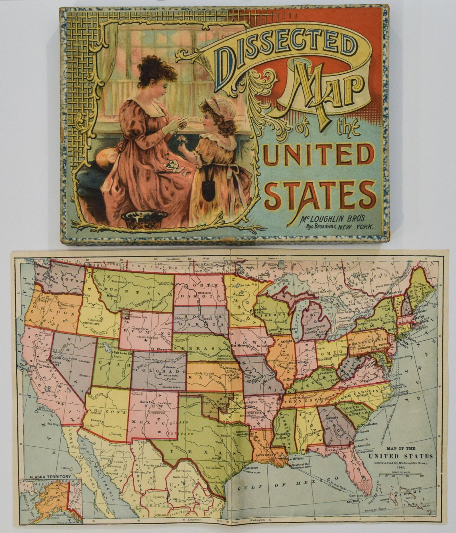 1889 McLoughlin Puzzle Map of the US -- Dissected Map of the United States - 2