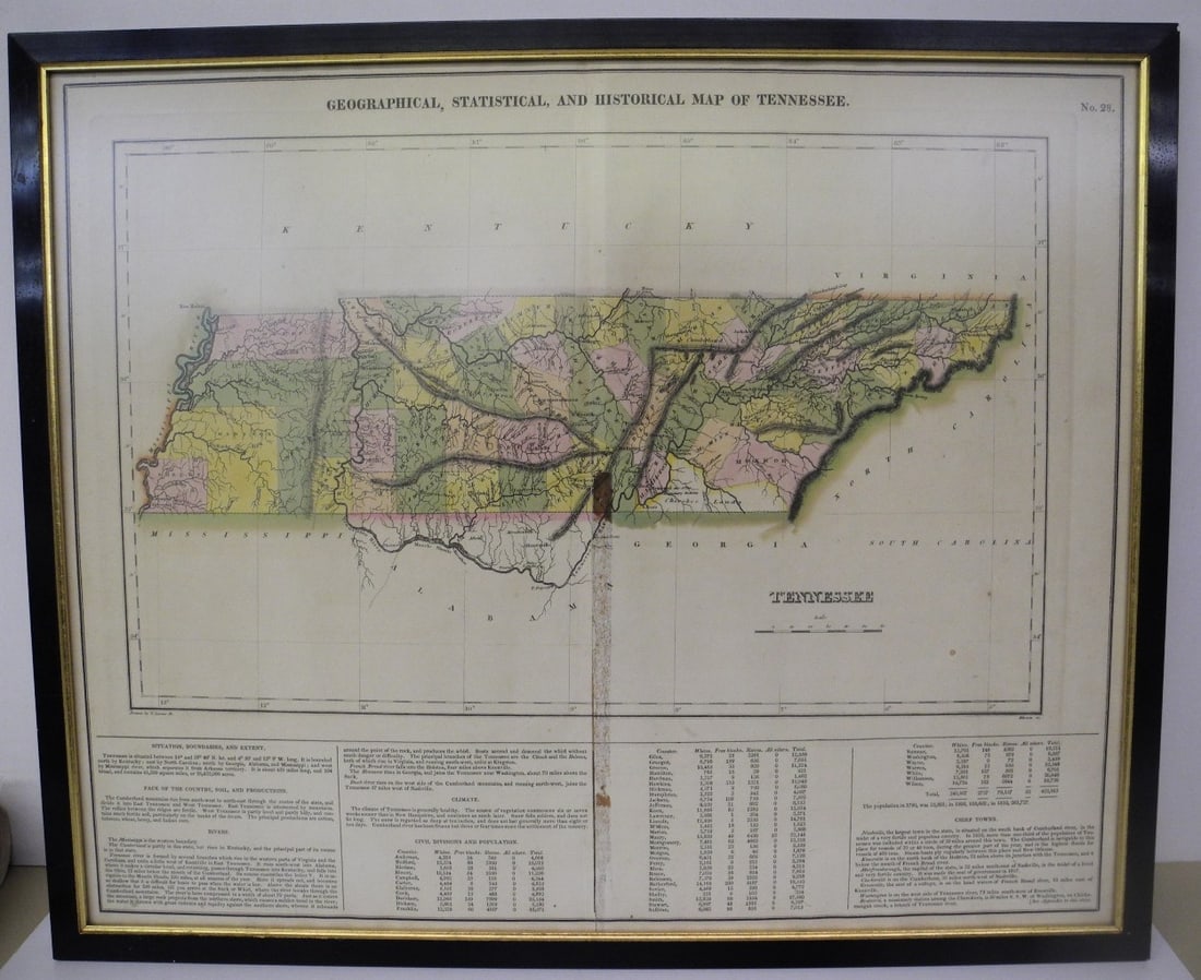 Geographical, Statistical, and historical map of Tennessee.: Publication Date:1821 Title:Geographical, Statistical, and historical map of Tennessee.,li>Cartographer:Fielding Lucas Jr. Publisher:No. 28. Letterpress along the bottom. First edition. Long paste