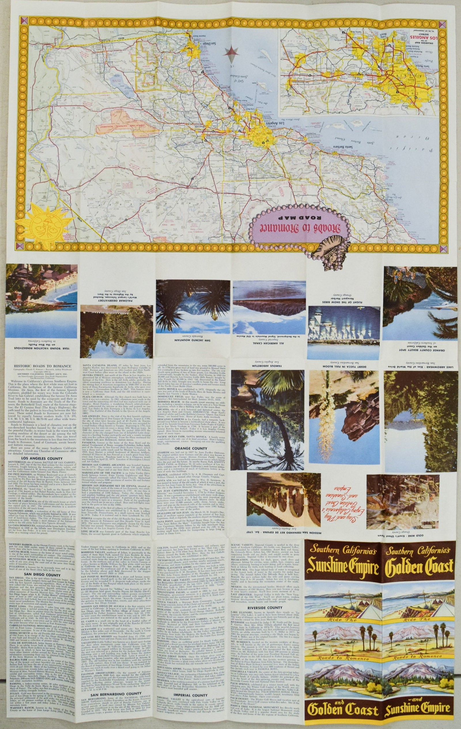 1963 Putnam Pictorial Map of Southern California -- Ride the Roads to Romance along the Gold Coast - 3