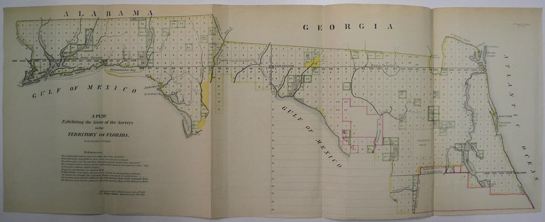 Plat Exhibiting the State of the Surveys in The Territory of Florida: Publication Date:1837 Title:Plat Exhibiting the State of the Surveys in The Territory of Florida,li>Cartographer:BUTLER, ROBERT (SURVEYOR GENERAL) Publisher:Map showing from the Perdido R. in west and