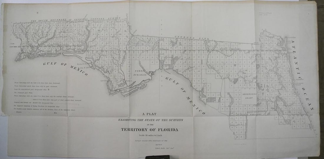 Plat Exhibiting the State of the Surveys in The Territory of Florida: Publication Date:1841 Title:Plat Exhibiting the State of the Surveys in The Territory of Florida,li>Cartographer:BUTLER, ROBERT (SURVEYOR GENERAL) Publisher:27th Cong. 2nd Sess. S. Doc (blank) No. 22.