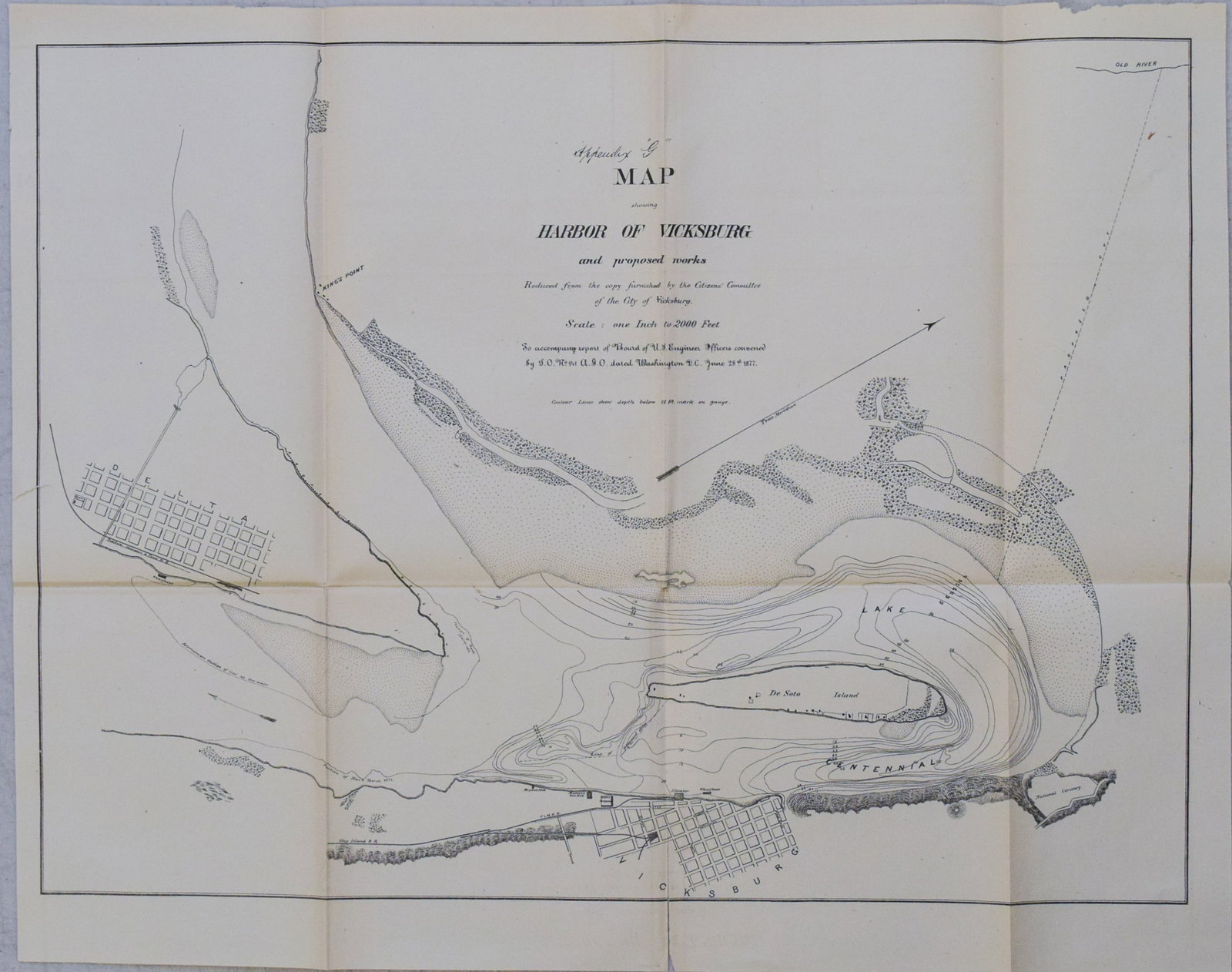 1877 Map of Vicksburg -- Appendix G Map Showing Harbor of Vicksburg...: Title:1877 Map of Vicksburg -- Appendix G Map Showing Harbor of Vicksburg...,li>Cartographer:Board of US Engineers Year/Place:1877 , Washington DC Map Dimension (in.):12 X 15.8 in. Description:This