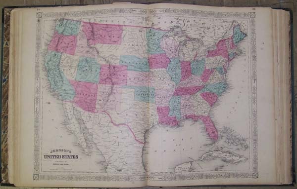 Johnson's United States: Publication Date:1866 Title:Johnson's United States,li>Cartographer:JOHNSON AND WARD Publisher:Detailed map of U.S. with Dakota not separated and Indian Territory. Wyoming not named. Details towns, ci