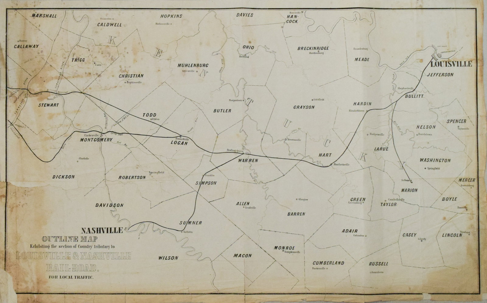 1880s Map of the Louisville & Nashville Railroad System -- Outline Map Exhibiting the Section of the (1 of 1)